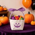 thumbnail image 3 of Sahpxhe Halloween Basket Handheld Bow Embroidered Candy Bag Gift Bags,Pumpkin Ghost Bucket Tote for Trick-Or-Treat,Party Decor and Storage,12.2x6.50in Purple, 3 of 7
