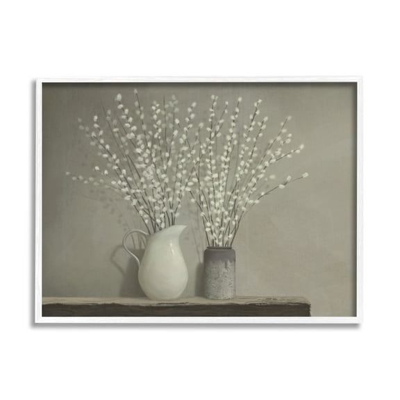 Stupell Industries Beautiful Willow Flower Neutral Grey Painting White Framed Art Print Wall Art, 11x14, by Ziwei Li