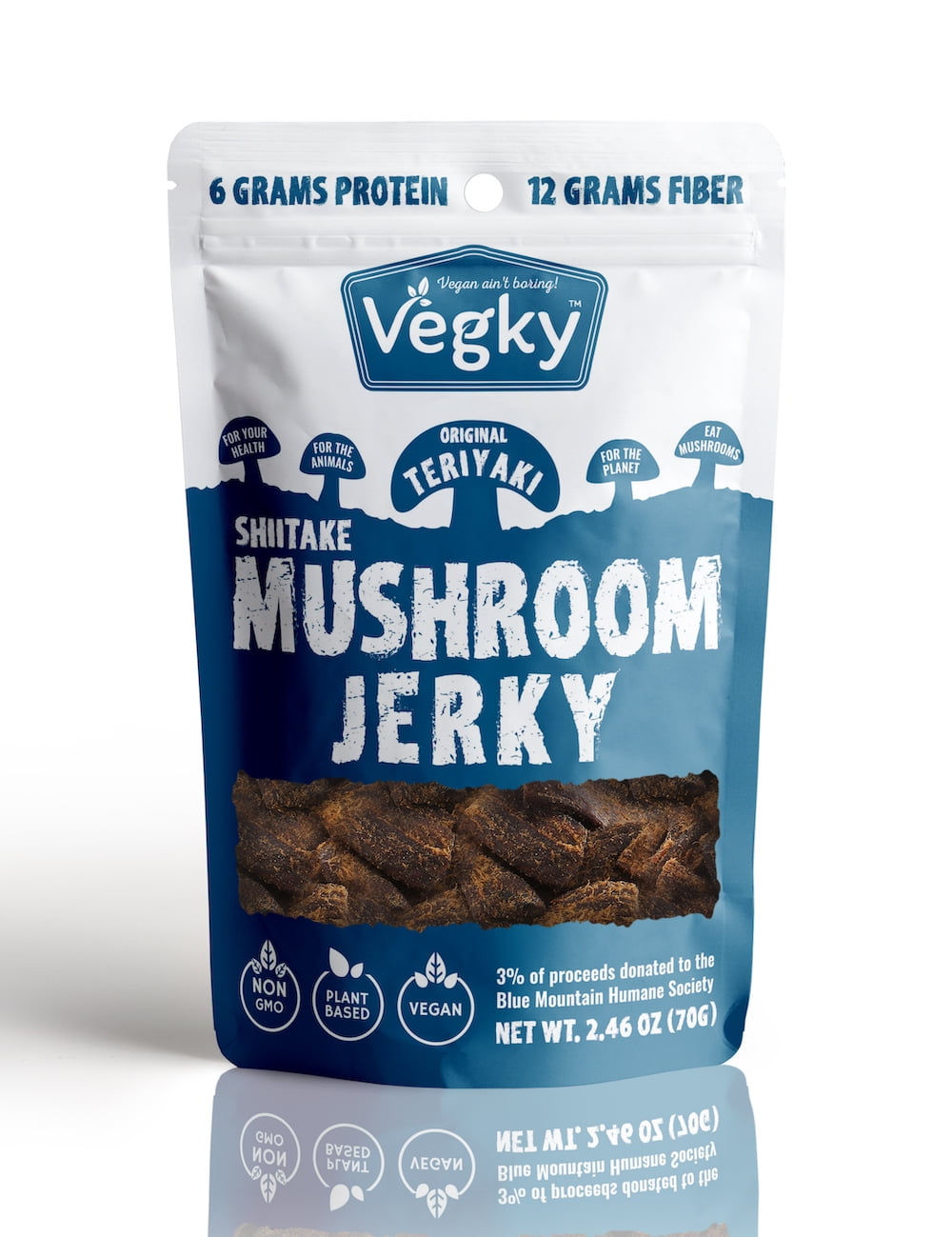 VEGKY Vegan Shiitake Mushroom Jerky Original TERIYAKI 70 Grams 2.56 oz NonGMO Vegetarian