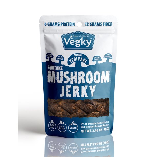 VEGKY Vegan Shiitake Mushroom Jerky Original TERIYAKI 70 Grams 2.56 oz