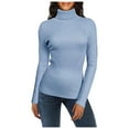 thumbnail image 1 of GDREDA Chandails Côtelés à Col Roulé pour Femmes Mignons et Aguichant Tricotés Chauds Ajustés Bleu,TG, 1 of 9