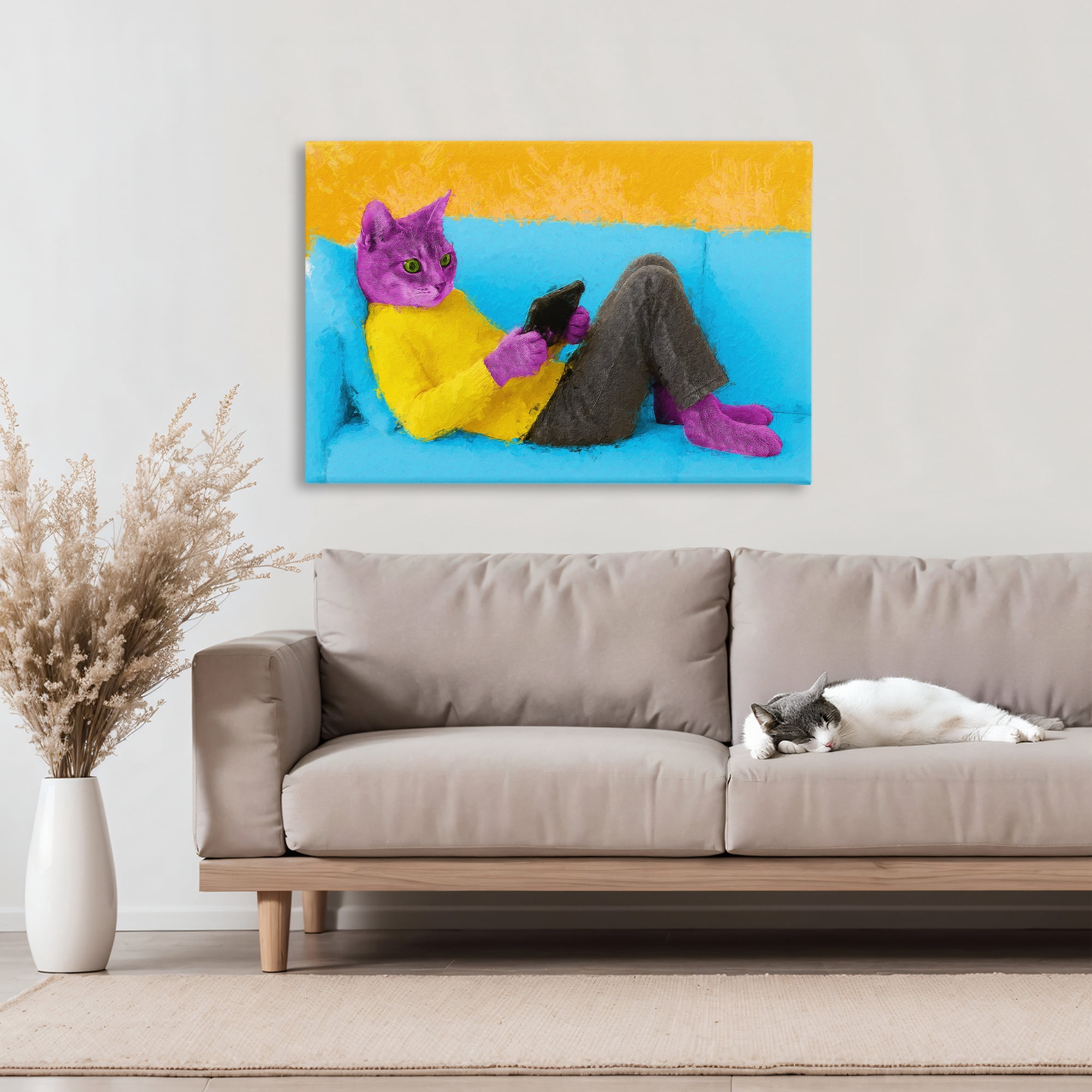 Stupell Industries Vibrant Cat Playing Game Canvas Wall Art, design by Sean Parnell