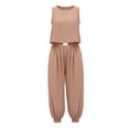 thumbnail image 6 of Chbgutlmr Womens Cotton Linen Sets Sleeveless Crew Neck Crop Tank Tops Cinch Bottom Elastic Waist Joggers Casual Loose Summer 2 Piece Outfits, 6 of 9
