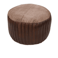 thumbnail image 2 of Kika Home Collections (Made in India) Handcrafted Brown Goat Leather Round Pouf 21” x 21” x 12” | Eco-Friendly Recycled Cotton Fill, 2 of 6