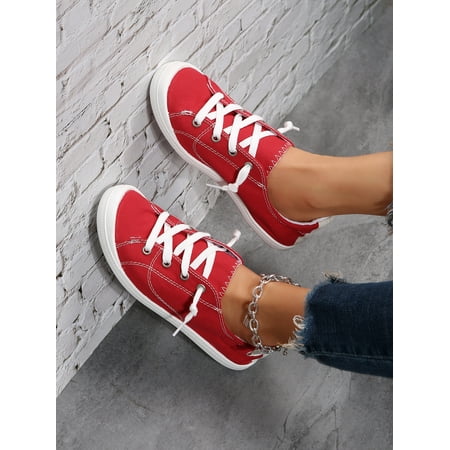 

Women‘s Fashionable Soft And Comfortable Classic Outdoor Round Toe Lace-up Flat Canvas Casual Sneakers