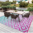 thumbnail image 4 of Wonnitar 9x12 Outdoor Rugs, Waterproof Plastic Portable Patio Rug, Large Reversible Camping Carpet, Modern Green Pink Carpets for Balcony Beach, 4 of 8