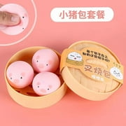 Dumpling Squishy Stress Ball Fidget Toys Small Squeeze Dough Balls 3Pcs in Steamer, Cute Novelty Gifts for Stress Relief (B)