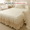 thumbnail image 5 of 1pc White Solid Color Light Beige-Friendly Bed Skirt with Floral Pattern & Ruffled Lace Trim - Breathable Anti-Wrinkle Cover, Detachable Multi-Layer, 5 of 10