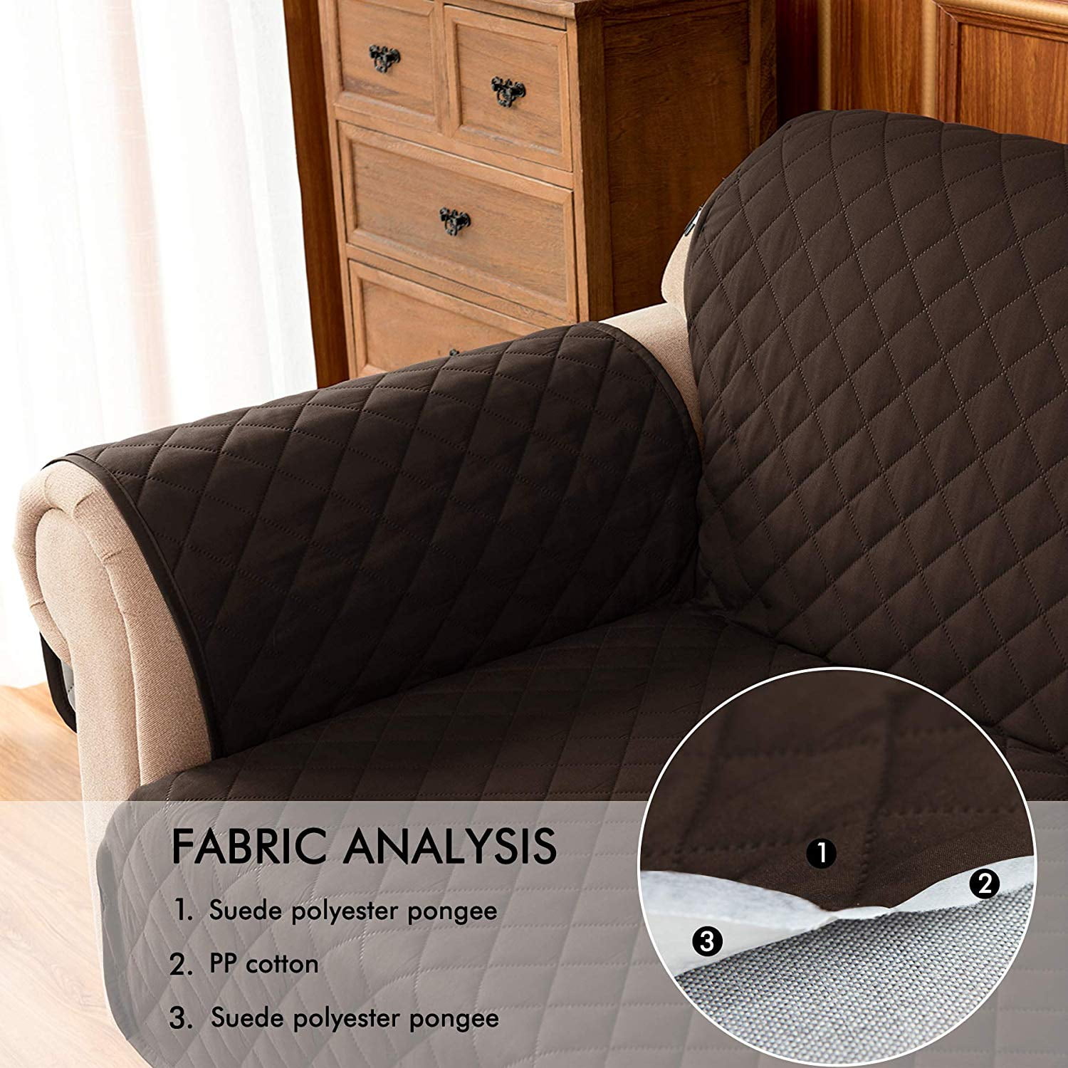 Subrtex Quilted Reversible Sofa Couch Slipcover Anti-Slip Furniture Protector Sofa Covers for Pets and Kids with Elastic Straps