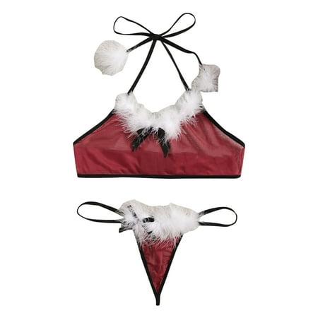 

Women Exotic Lingerie Lace Santa Belts Suit 2 PCS Fashion Leisure Spring Summer Daily Holiday Club Vacation Nightwear Underwear Valentine s Day Gift