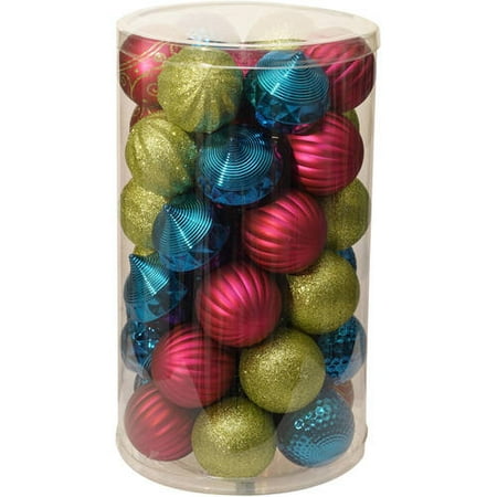 Holiday Time Christmas Ornaments 60mm Shatterproof Ornament, Set of 41