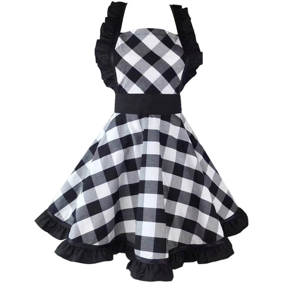 Lovely Apron for Women, Cute Swing Checkered Apron Kitchen Cooking Oil-proof Aprons Adjustable Salon Apron for Baking Gardening