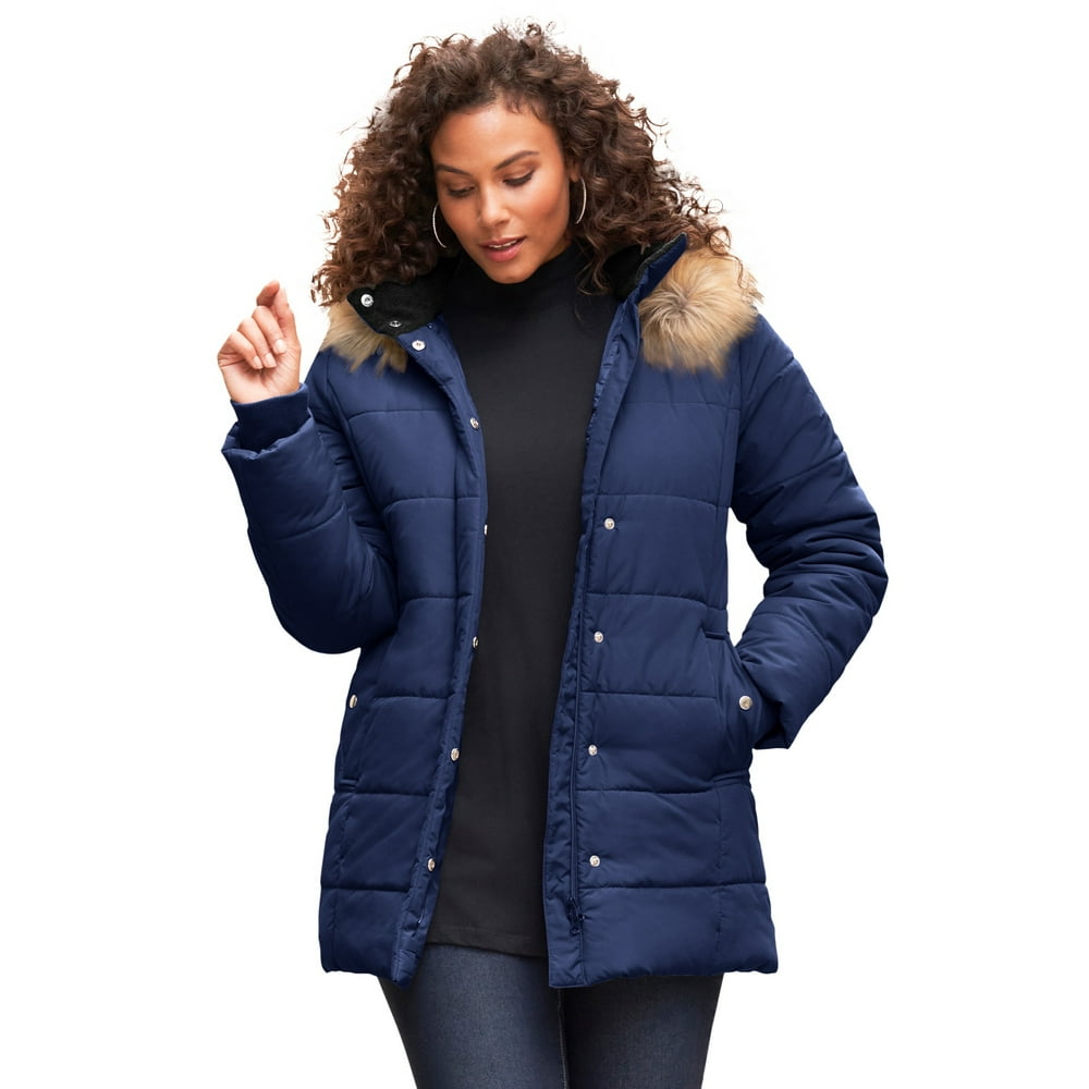 Roaman's - Roaman's Women's Plus Size Classic-Length Puffer Jacket With ...