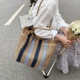 thumbnail image 4 of JUYGO Striped Beach Straw Bag Large Capacity Shoulder Bag For Women Handmade Woven Handbag Raffia Rattan Bag Vacation Casual Tote Bag, 4 of 6