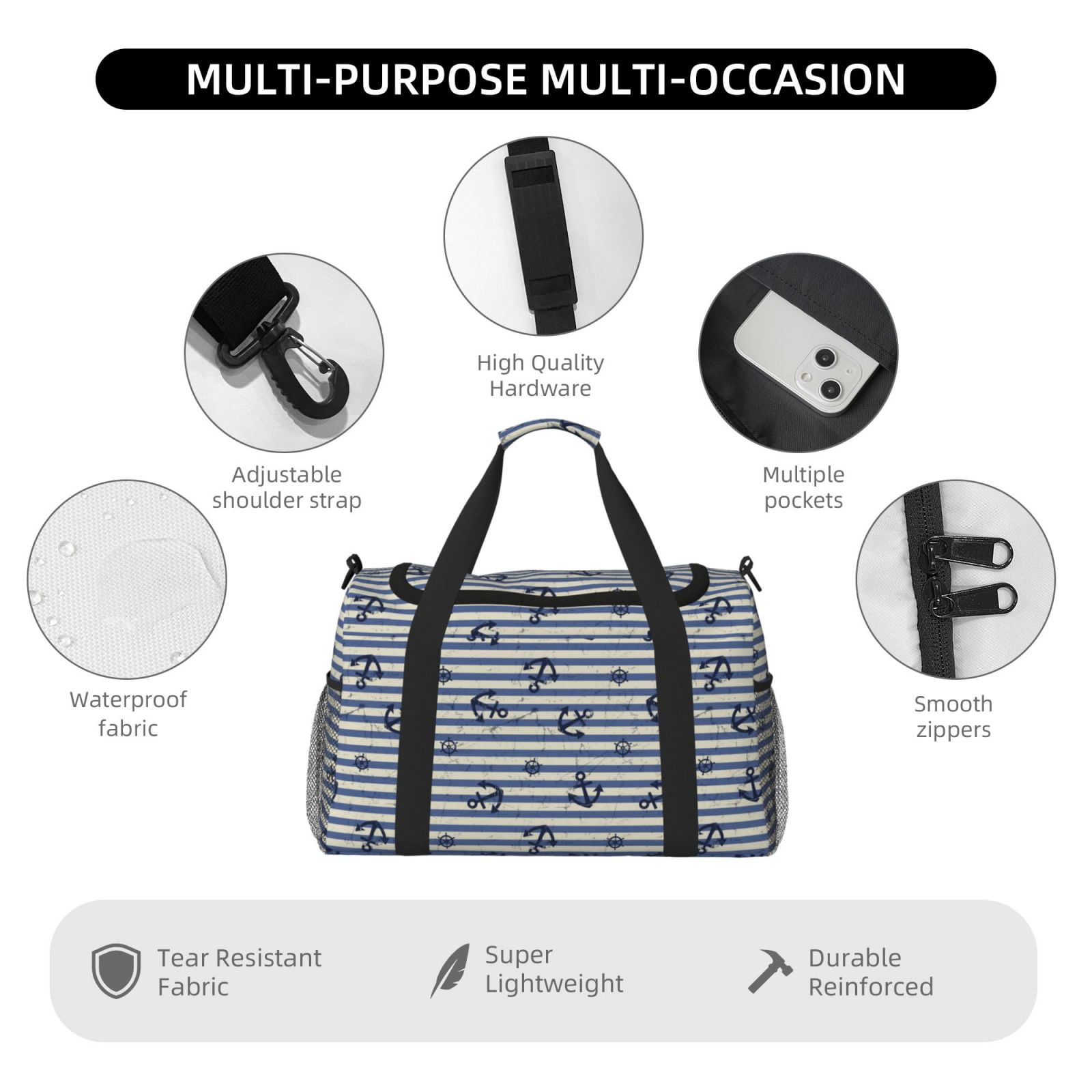 Kdxio Anchors And Steering Wheel Travel Duffel Bag Gym Bag Weekender Travel Bag Gym Bag for Women &Men Airplane Travel Essentials for Flying