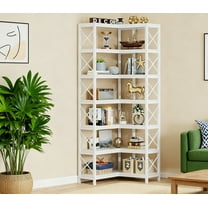 7-Tier Corner Bookshelf White - Metal Frame Tall Storage Display Rack, Modern Freestanding Organizer For Living Room Home Office