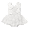 thumbnail image 2 of IBTOM CASTLE Newborn Infant Baby Girls Boho Romper Dress with Headband Floral Lace Sleeveless Jumpsuit Bodysuit Princess Birthday Outfit 9-12 Months White, 2 of 8