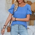 thumbnail image 4 of Valcatch Women's Dressy Casual Business Work Chiffon Blouses Tops Summer Crewneck Cute Loose Petal Short Sleeve T-Shirts, 4 of 9