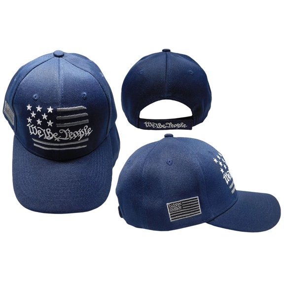 We The People USA Flag Navy Blue Acrylic Adjustable Embroidered Baseball Hat Cap