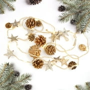 BIGTREE Rustic Farmhouse Festive Pinecone Garland Pine Cones, Cotton, Pine, Stars Christmas Home Décor for Mantel Doorway Staircase Table Holiday String Lights 6 FT