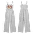 thumbnail image 4 of TEAJOPSUU Womens Floral Embroidered Overalls Square Neck Wide Leg Jumpsuits Spaghetti Strap Long Romper with Pockets Summer Beach Casual Wear Gray, 4 of 9