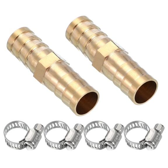 1/2" Brass Barb Fitting, Barb Union Fittings Metal Splicer Mender Connector Barbed Adapter with Clamps  2 Set