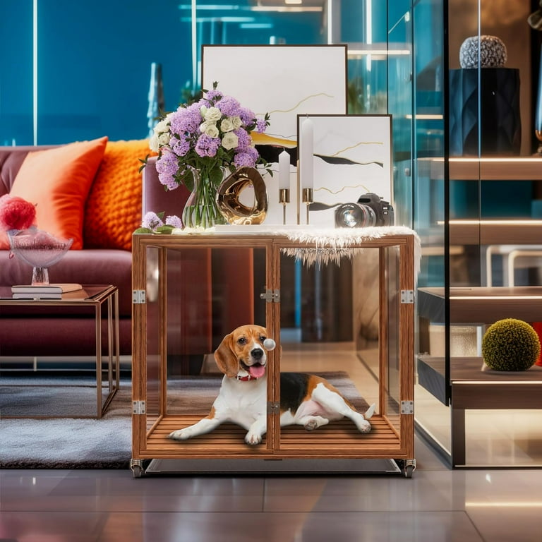BingoPaw Clear Dog Crate Furniture Dog Kennel with Tempered Glass and Aluminum Frame