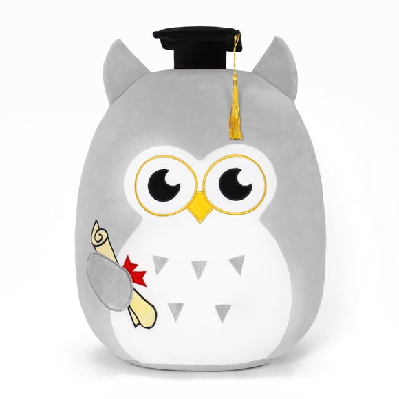 Peluche de peluche con forma de búho, graduación honorífica, gorra y diploma