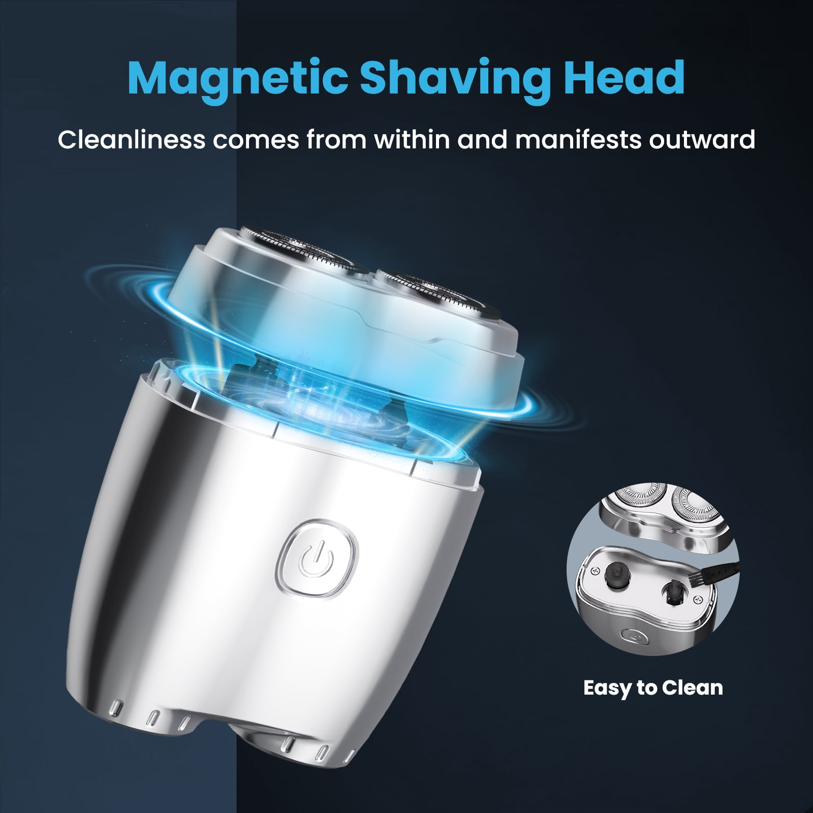 Electric Razor for Men: Portable Mini Shaver with Double Ring Floating Blade, IPX7 Waterproof Face Shavers with USB-C Fast Charge, Silver