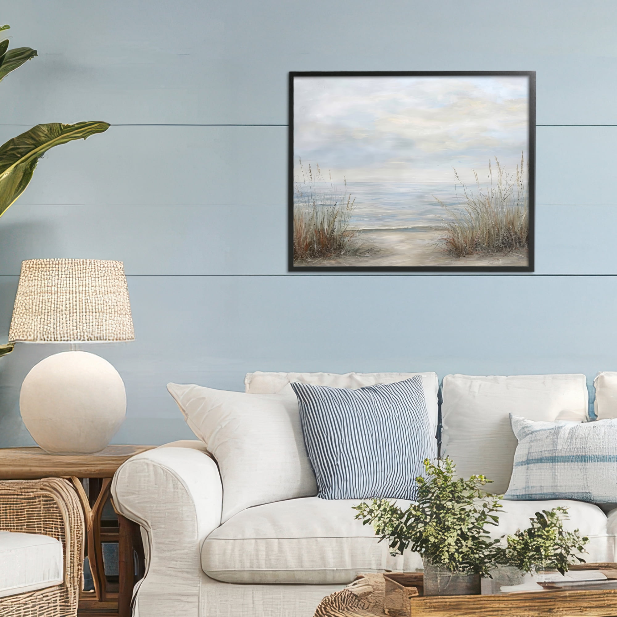 Stupell Industries Silent Beach with Seaside Dunes Black Framed Giclee Art, design by Petal Prints Design