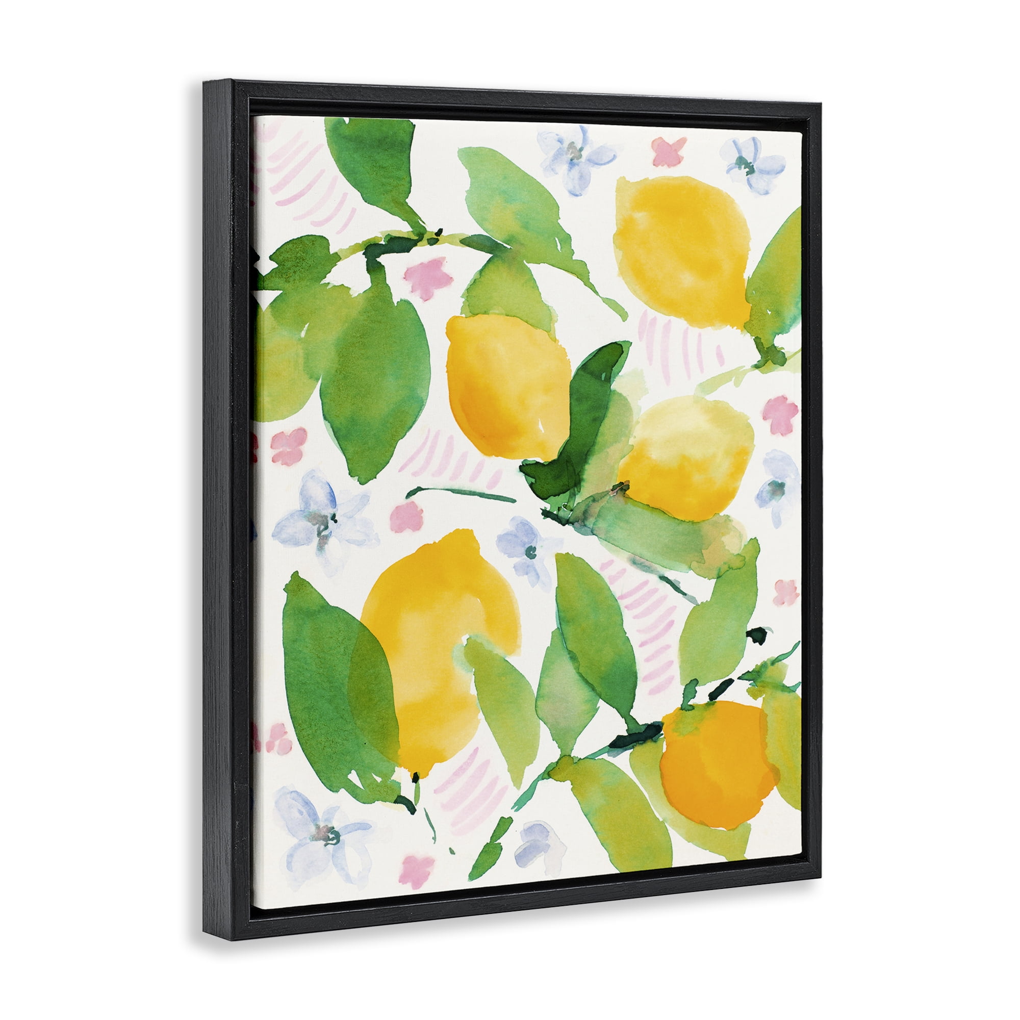 Stupell Industries Garden Lemons with Pastel Florals Black Framed Floater Canvas Wall Art, design by Lanie Loreth