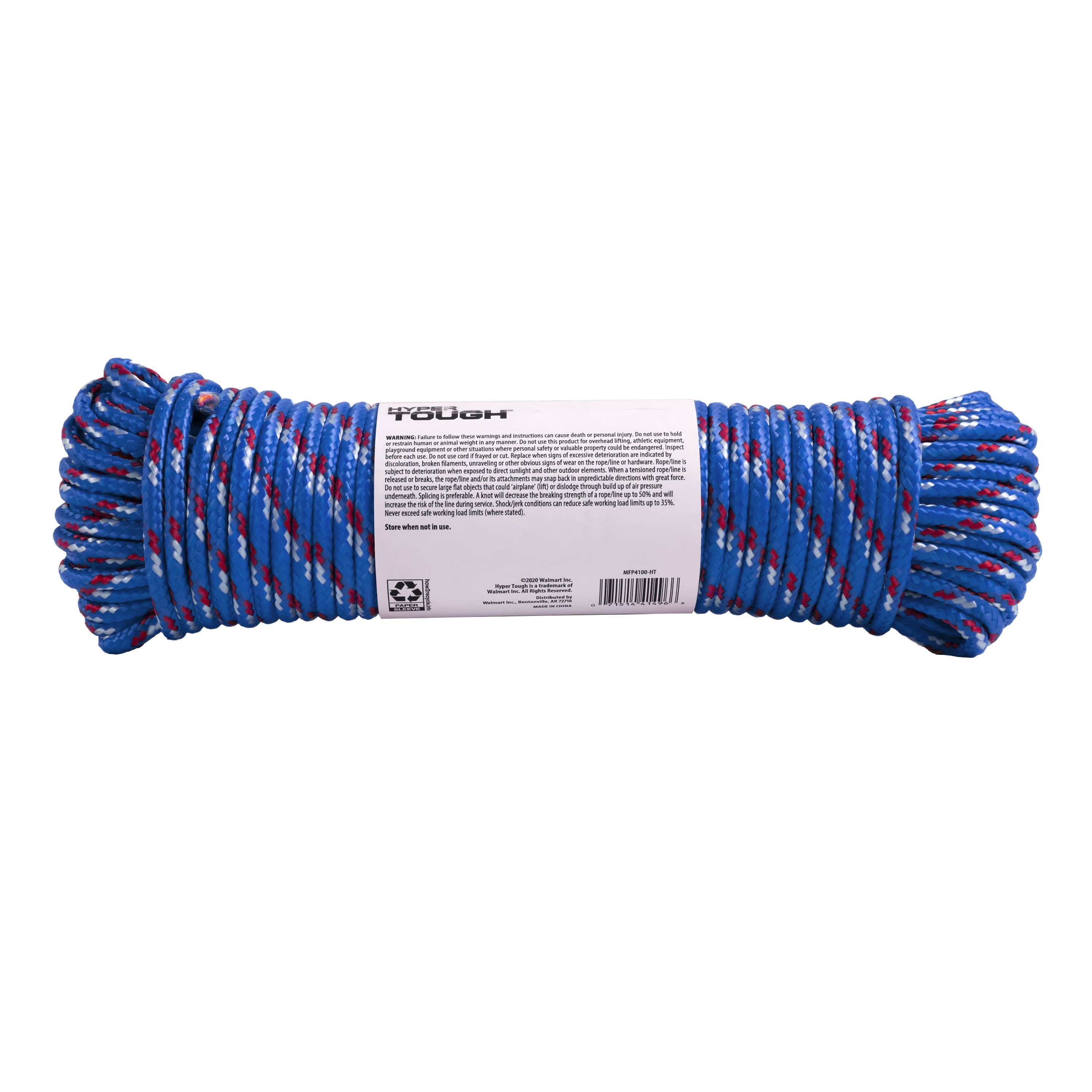 Hyper Tough 100' x 1/4" Diamond Braided Poly Rope, Multi-Color