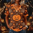 thumbnail image 2 of SIYUDAN Womens Halloween Shirts V Neck Short Sleeve Pumpkin Shirts for Women Womens Graphic Tshirts Orange Halloween Shirt Women Fall Shirt, Size S, 2 of 6
