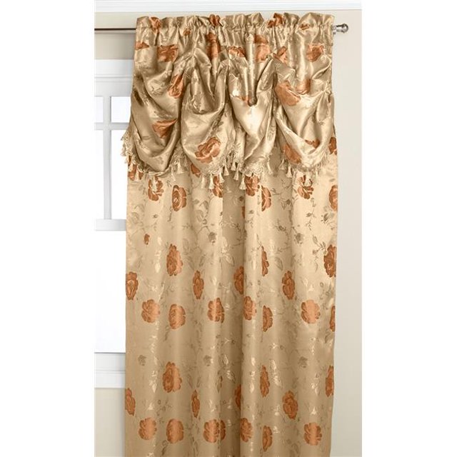 RT Designers Collection PNK05431 Kelly Jacquard 54 x 84 in. Double Rod Pocket Rideau Panneau avec Attaché 18 in. Valance&44; Or