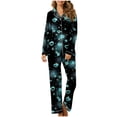 thumbnail image 3 of Tiweut Womens Valentines Pajamas Love Print Long Sleeve Button Up Tops And Pajama Pants Satin Casual Sleepwear Loungewear,B-Green,M, 3 of 7
