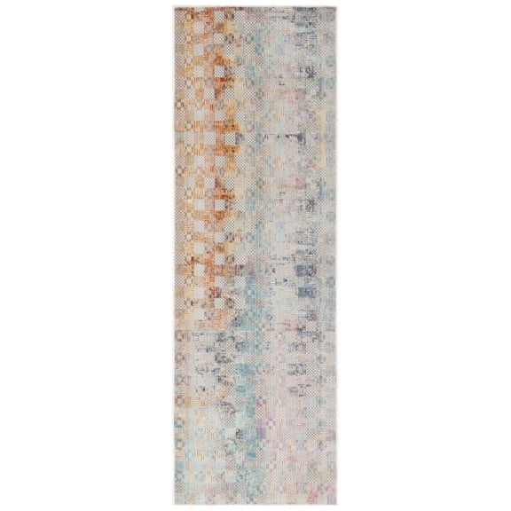 SAFAVIEH Rainbow Jamel Abstract Indoor/Outdoor Runner Rug, Blue/Gold, 2'6" x 8'