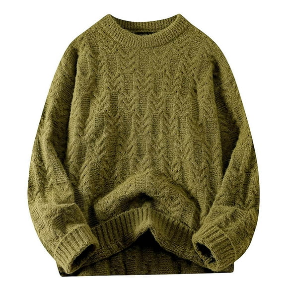 YLSDY Mens Knitted Vintage Sweater Winter Warm Casual Oversized Jumper 2025 Fashion Men Crewneck Sweaters Army Green XL