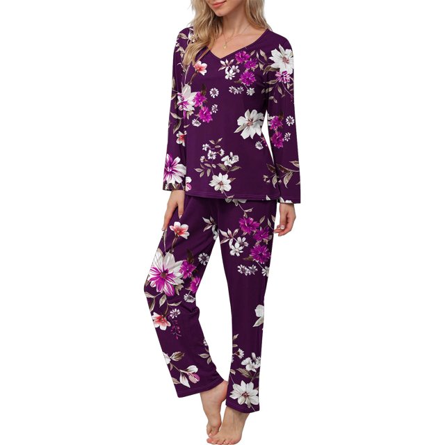 Puntoco Mujer Halloween Moda Casual Impreso V-Cuello Manga Larga + Pantalones Traje Púrpura Xl