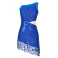 thumbnail image 3 of iEFiEL Womens Salsa Latin Dance Dress Sequins Fringes Asymmetric Shoulder Ballroom Dancewear, 3 of 7