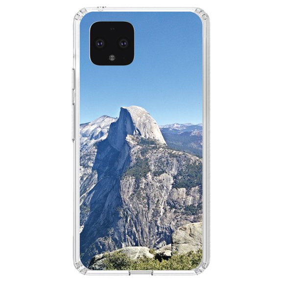 DistinctInk Clear Shockproof Hybrid Case for Google Pixel 4 (5.7" Screen) - TPU Bumper, Acrylic Back, Tempered Glass Screen Protector - Yosemite Half Dome