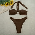 thumbnail image 2 of UTSJKR Women's Twisted Ruched Bikini Sets Two Piece Swimsuits Sexy Halter Cheeky Bathing Suits for Summer Beach Brown L, 2 of 4