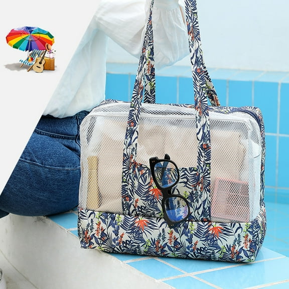 Ladies C𝐨mmuter Student Handbag-Laptop Shoulder Bag Dry and Wet Separation Swimming Bag Beach Swimming Large Mesh Printing Leisure Bag Waterproof Storage Bag Bathing Bathrobe Bag