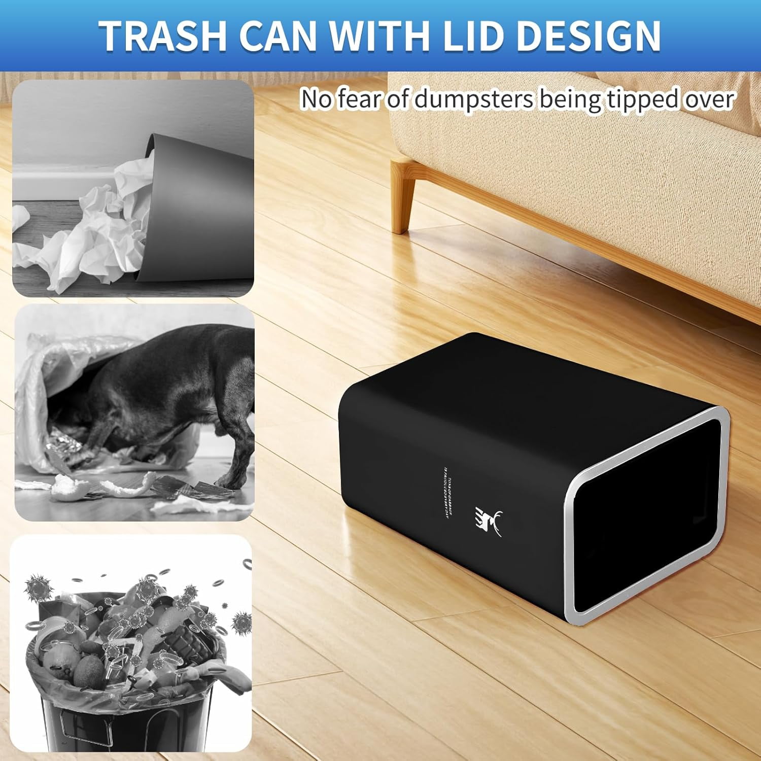 TEXIJUSO Trash Can with Lid, 2 Pack 4 Gallons/15 L Garbage Can with Press Top, Small Trash Can Dog Proof, Plastic Trash Bin, Waste Basket for Bathroom Kitchen Bedroom Office Living Room Study (Black)