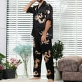 thumbnail image 3 of SWSMCLT Men's Lounge Long Pj Set Satin Pajama Set 2 Piece Pajamas Summer Short Sleeve Button Silky Casual Black Small, 3 of 4