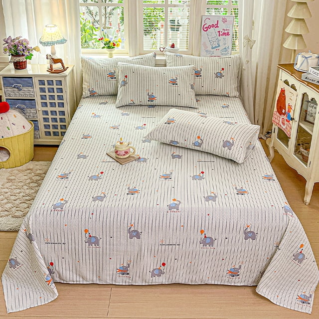 Polyester Bed Sheet Set 240 x 200 cm, Thick Breathable Anti-Slip Printed Fitted Sheet, Colorfast, Pilling Resistant, Vintage Pattern