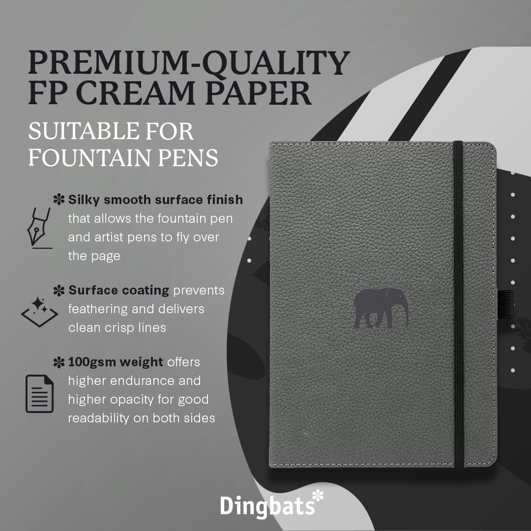 Dingbats A4+ Wildlife Grey Elephant Notebook - Dotted
