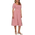 thumbnail image 2 of Vestido Midi para Mujer INSPIRE CHIC con Mangas Cortas Abullonadas, Estampado de Cuadros Gingham, Rojo, Talla M, 2 of 6