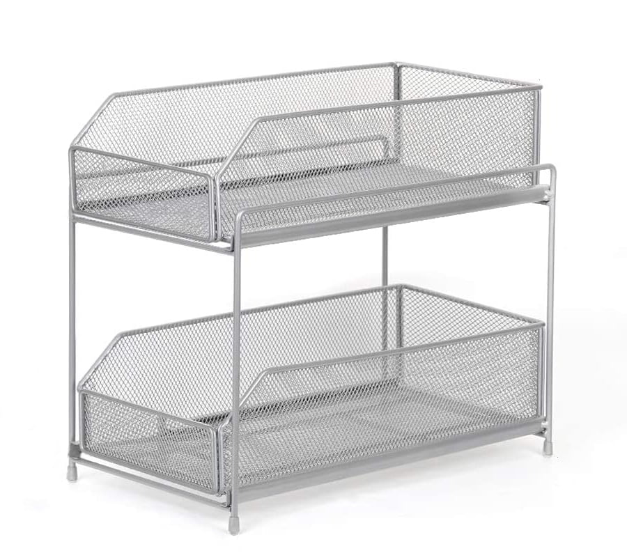 Oumilen 2-Tier Sliding Basket Drawer Organizer, Silver