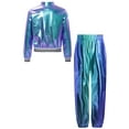 thumbnail image 2 of Doomiva Kids Girls Modern Hip Hop Jazz Dance Outfit Disco Party Long Sleeve Metallic Jacket and Pants Streetwear Blue 14, 2 of 7