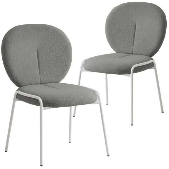 LeisureMod Celestial Modern Boucle Dining Chairs – Upholstered Accent Side Chairs with White Powder-Coated Iron Frame for Dining Room, Living Room, or Bedroom Set of 2